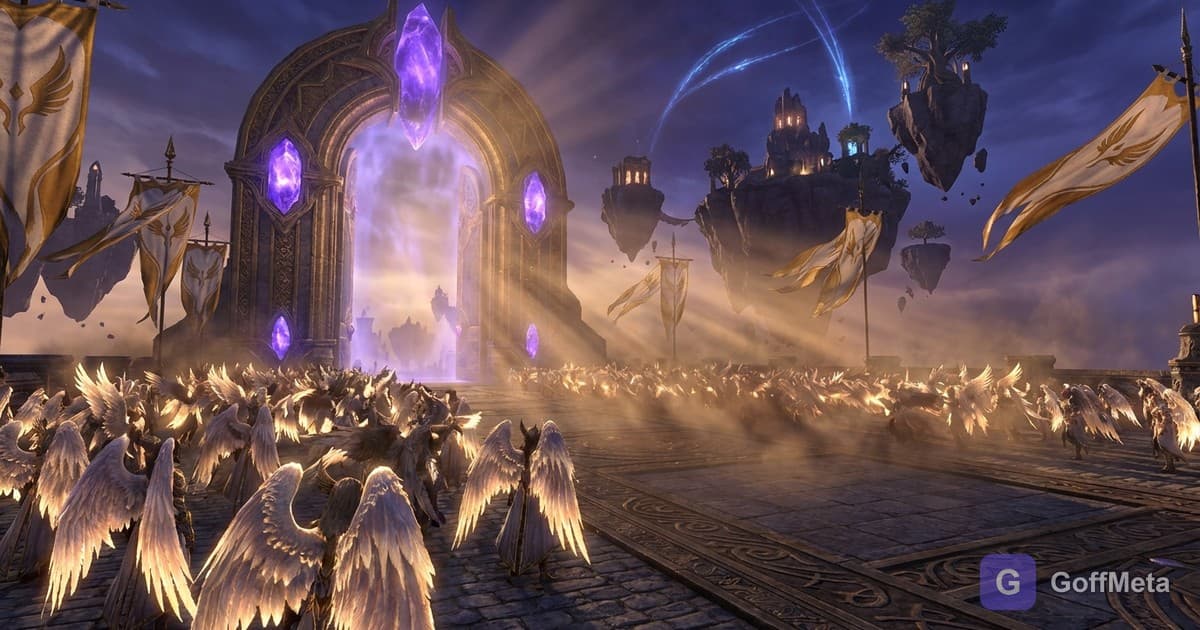 Daeva crowds gathering before the gates of Sanctum as Advanced Access opens in Aion 2
